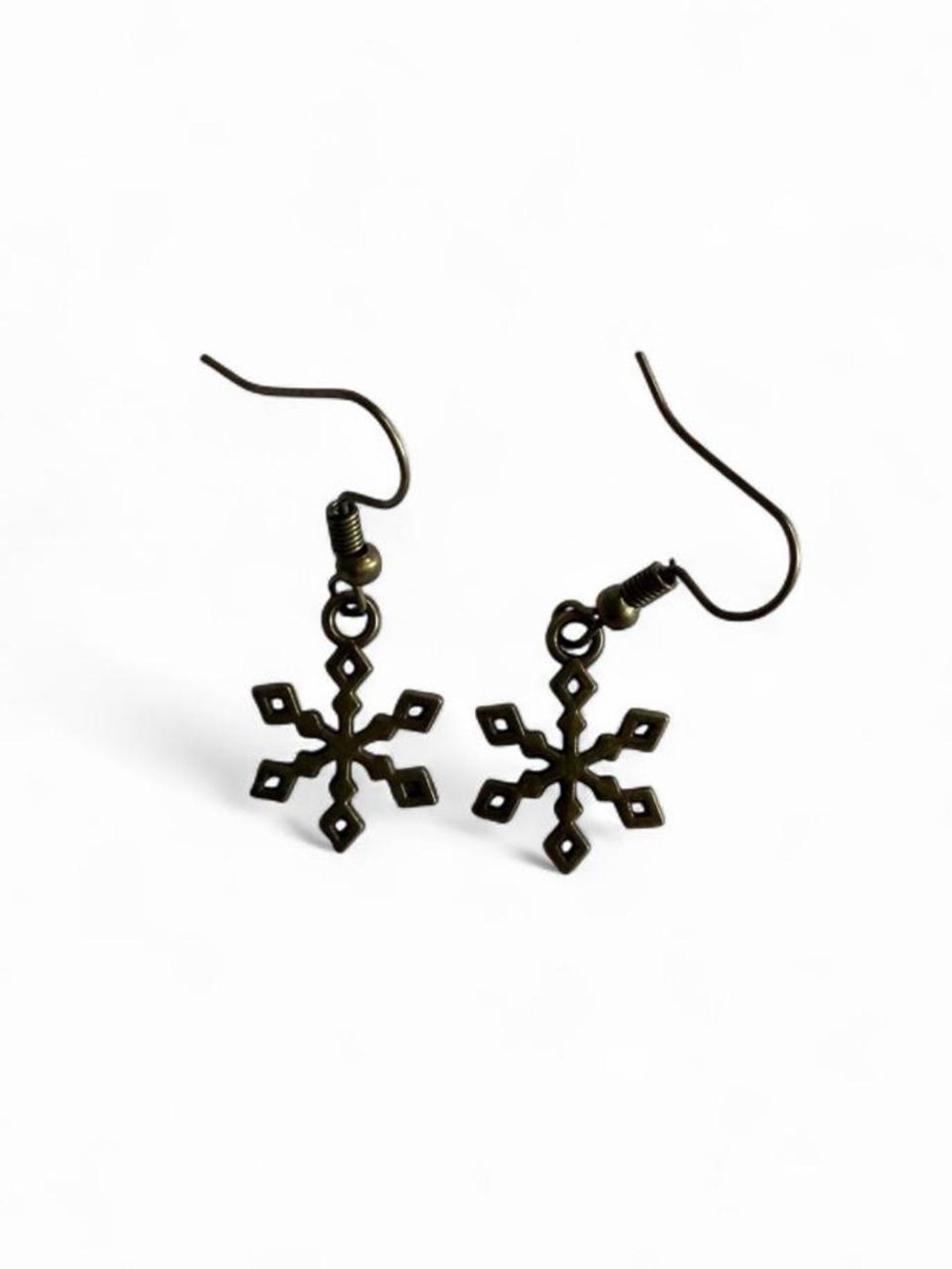 Handmade Bronze Snowflake Earrings Winter Snow Dangles ❄️ - Picture 1 of 7